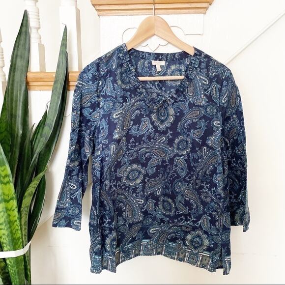 Talbots blue green paisley pattern blouse sz Small - Picture 1 of 5